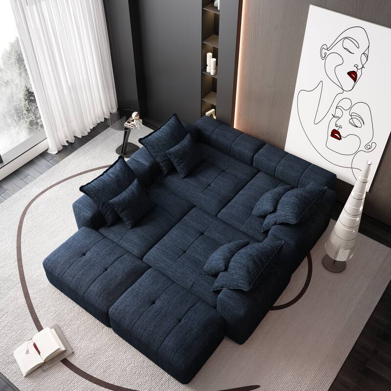 GDFStudio - Chenille Tufted Oversized 198" Modular Sectional Sofa with 2 Ottomans