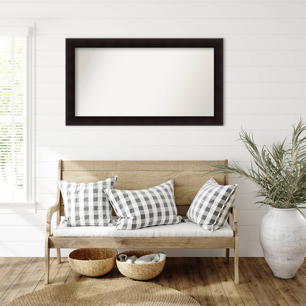 Portico Espresso Framed Non-Beveled Custom Wall Mirror, Bathroom Vanity Mirror