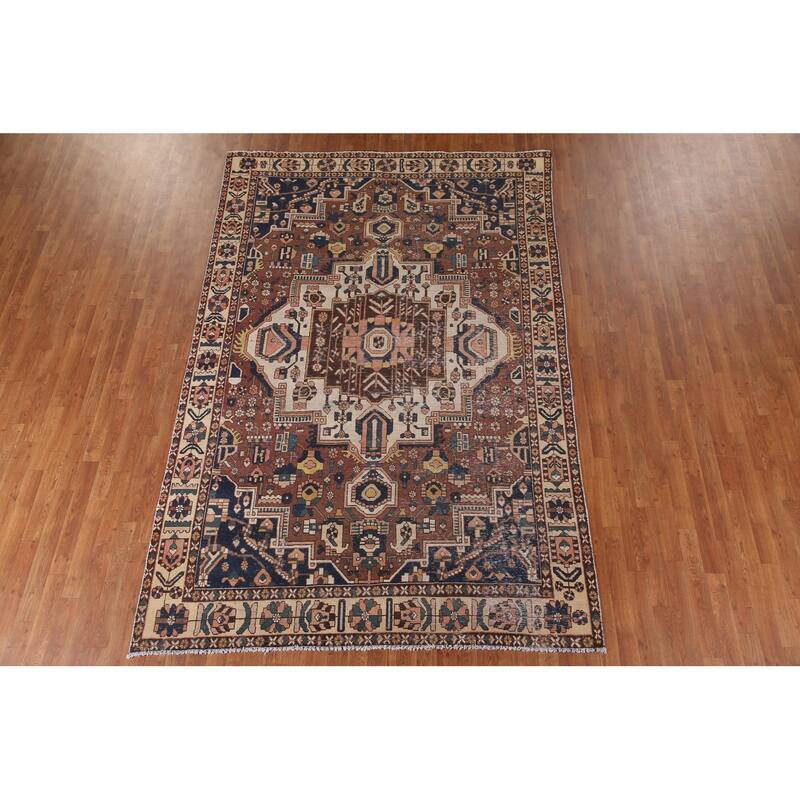 Distressed Bakhtiari Persian Antique Area Rug Hand-Knotted Wool Carpet - 6'8"x 10'0"