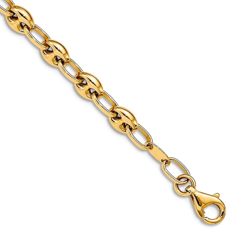 Curata 14k Yellow or White Gold 7.5" 4.9mm Puffed Mariner Links Bracelet - Yellow