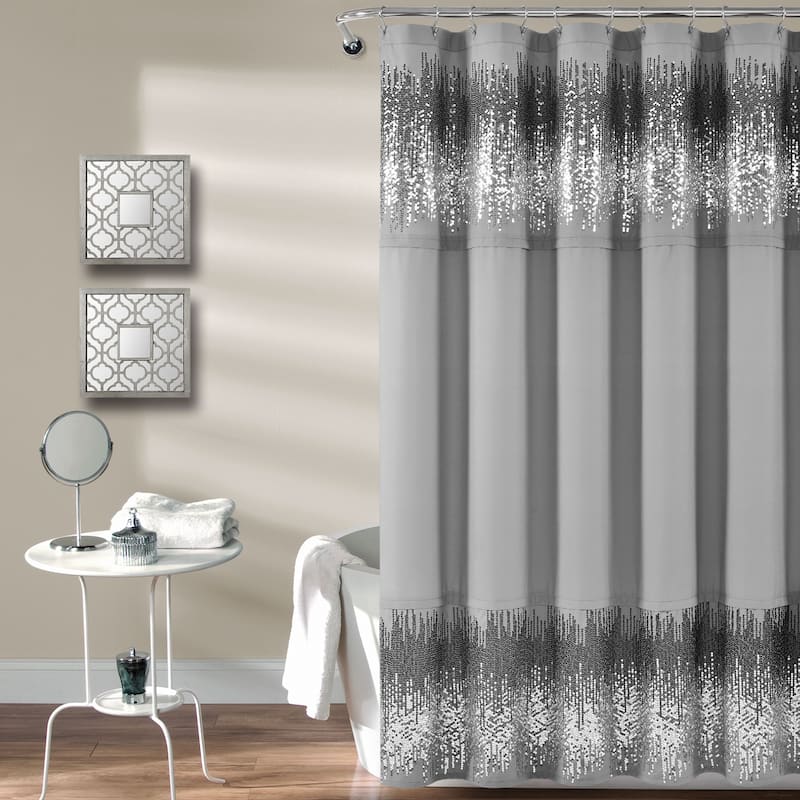 Lush Decor Polyester Shimmer Sequins Shower Curtain - Dark Gray