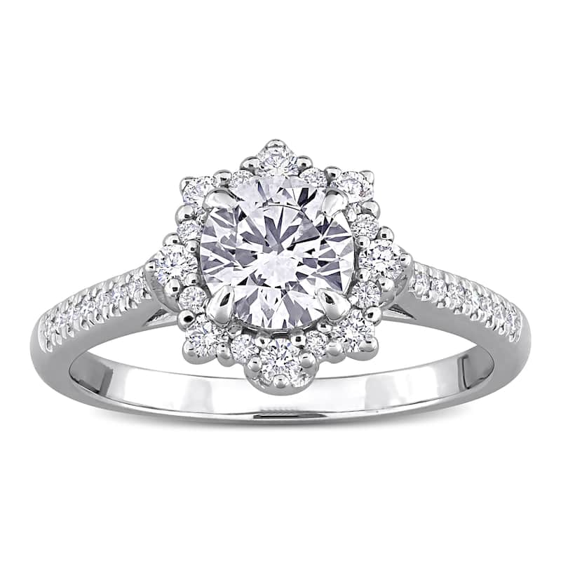 1 1/6ct TW Round Lab-Grown Diamond Halo Engagement Ring in 14k White Gold