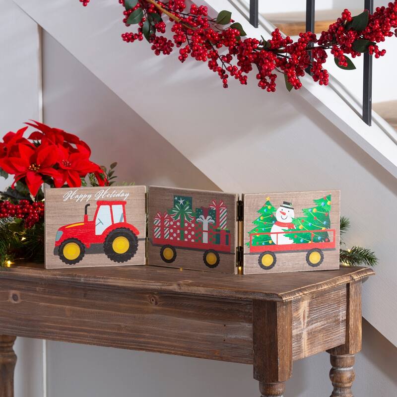 Wood Double Sided Tri-Fold Wood Table Decor, Harvest/Holiday