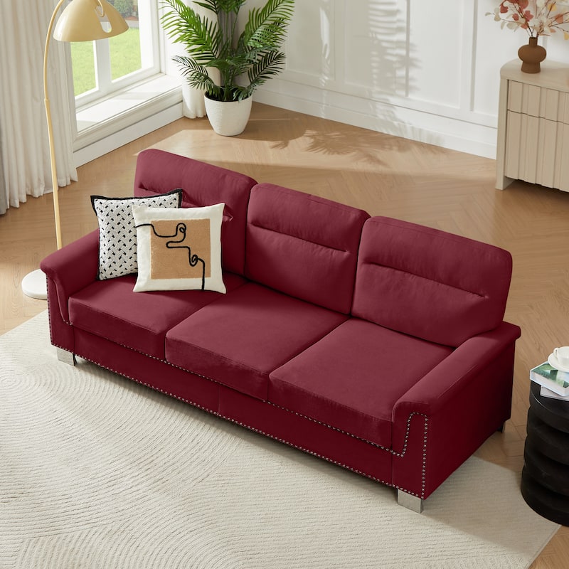 GDFStudio - Modern Snowfleece 3-Seater 82" Sofa with Rolled Arms - Burgundy