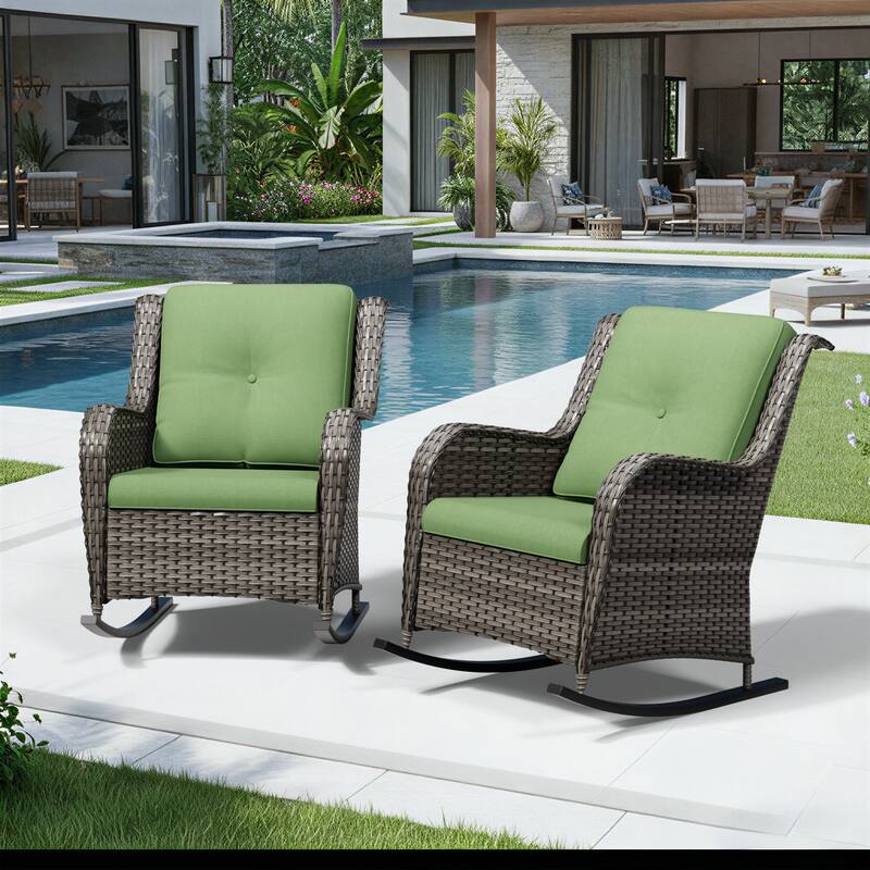 COZYWOR Patio Wicker Rocking Chair Set with Cushions