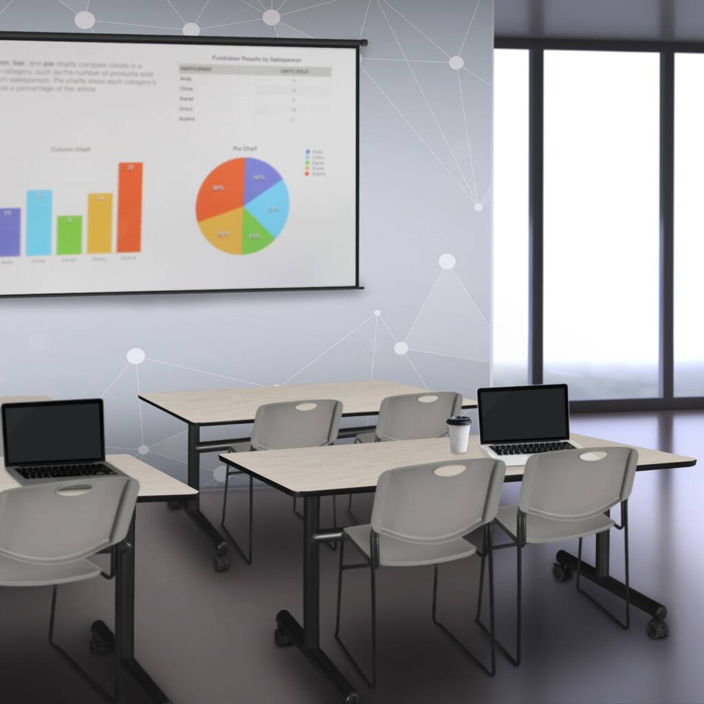 48" Flip Top Mobile Training Table- Maple & 2 Stack Chairs- Grey