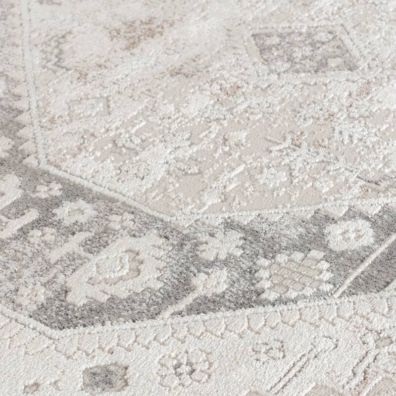 Omari Collection Cream/Grey Abstract Traditional Area Rug