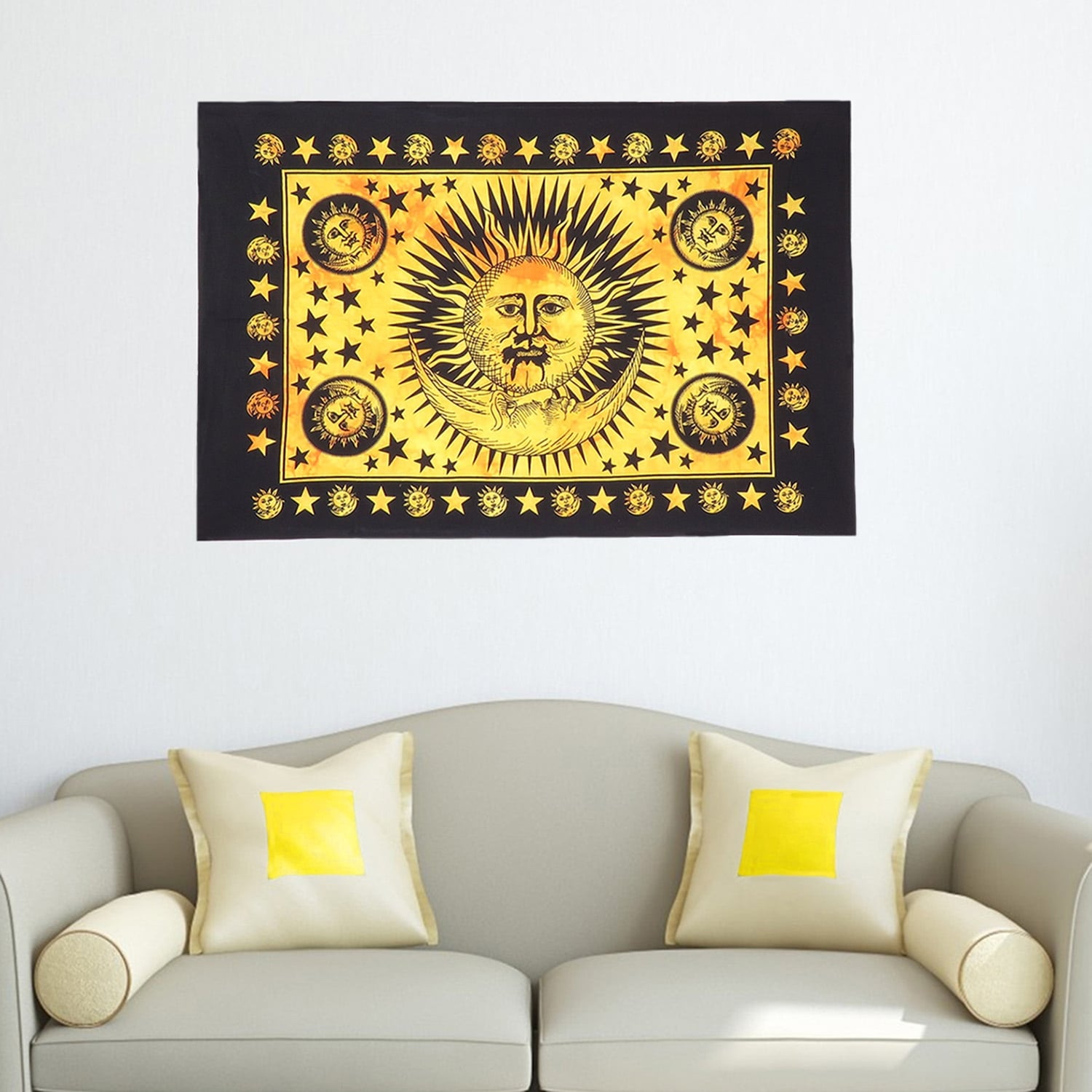 Yellow Color Wall Hanging Wonderful Design Small Tapestry Poster Cotton Fabric 