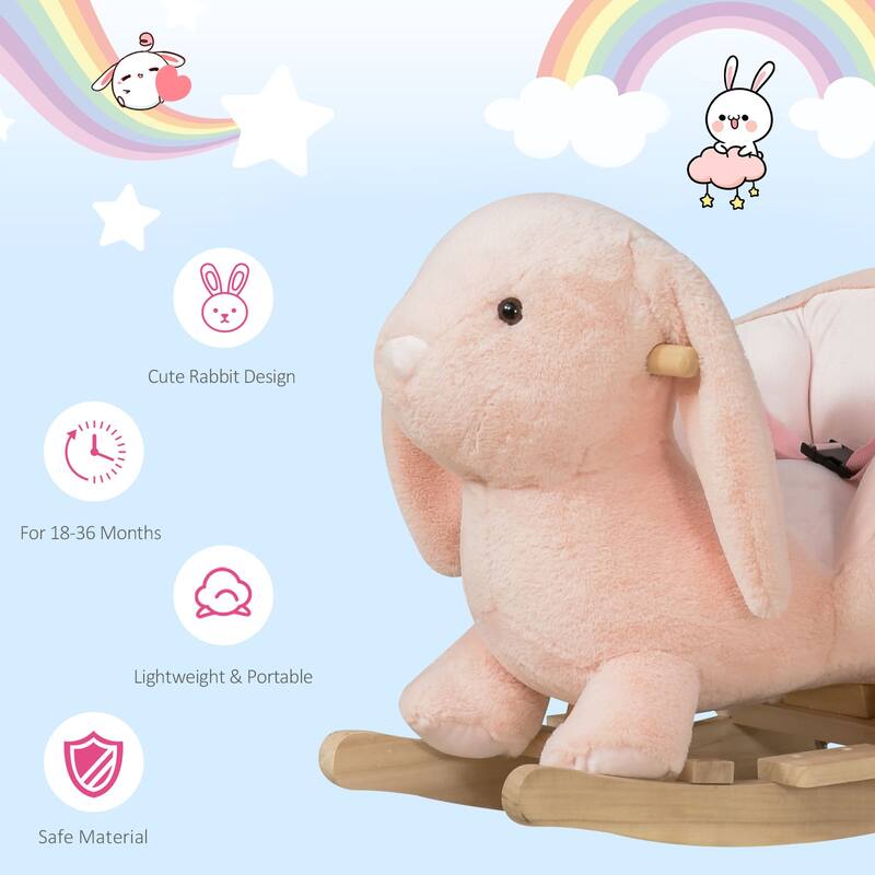 Pink Bunny Rabbit Rocking Horse for Toddlers Plush Seat with Sound Effects Safe and Sturdy for Ages 18 to 36 Months