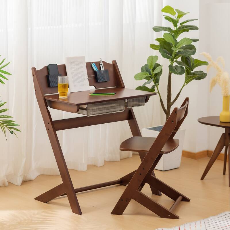 Kids Desk and Chair Set, Computer Desk Small Office Writing Desk - 28.3"L x 19.3"W x 35.4"H(with chair)
