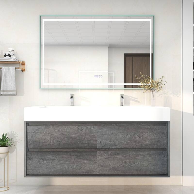 Victoria 60" Wall Mounted Modern Vanity with Double Acrylic Sink