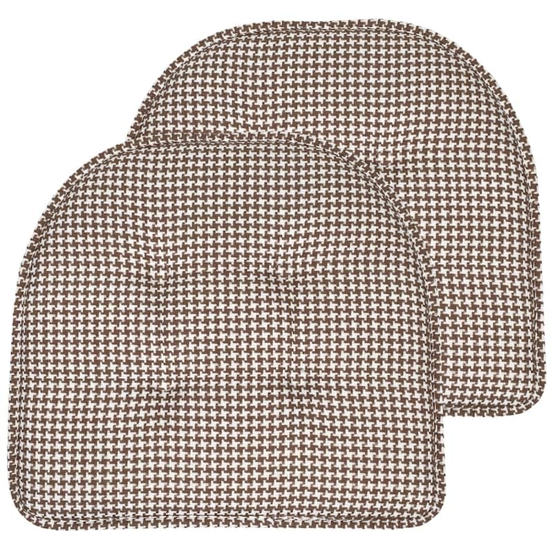 Houndstooth U-Shaped 16" x 17" Memory Foam Chair Pad - Set of 2 - Brown