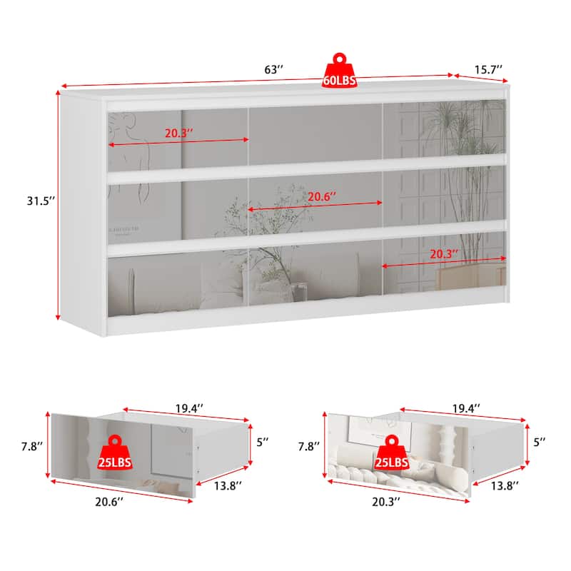 63"W 9 Drawer Dresser Accent Dresser for Living Room Bedroom Chest