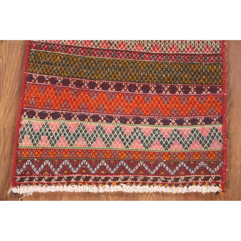 Chevron Style Kilim Shiraz Persian Square Rug Flatweave Wool Carpet - 1'7" x 1'8"