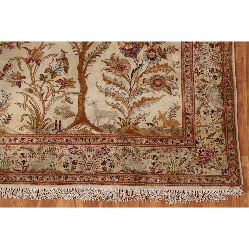 Hand-knotted Kashan Persian Antique Area Rug Traditional Silk Carpet - 4'8"x 7'5"