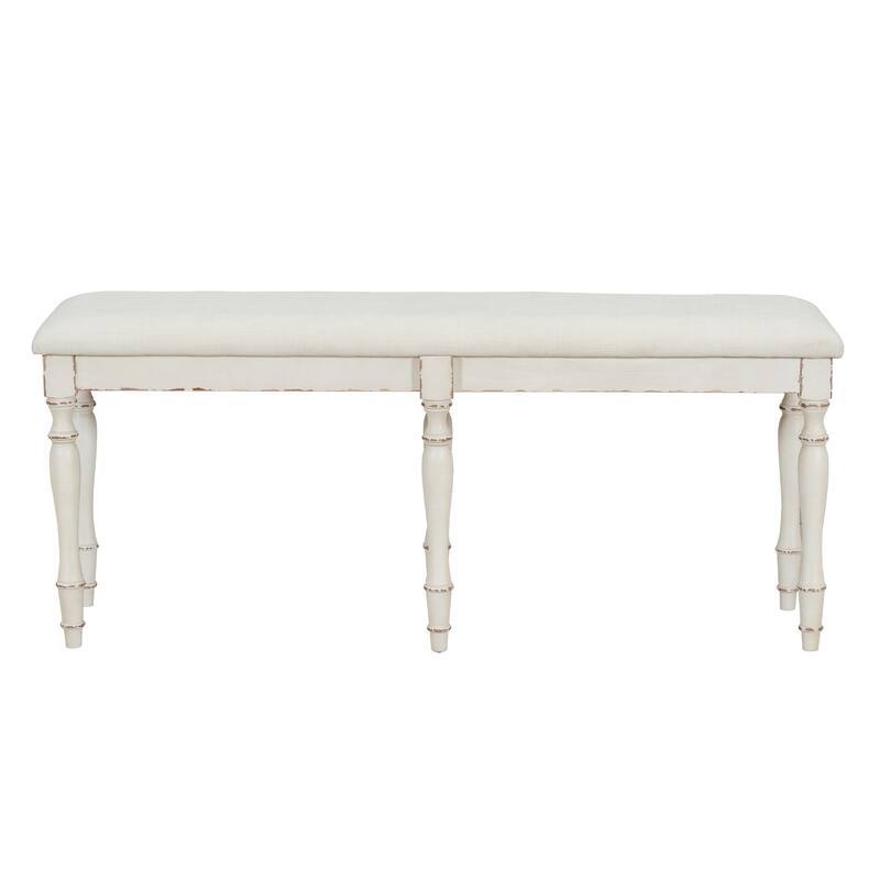 Vintage 50.4" Upholstered Bench with 6 Solid Wood Legs