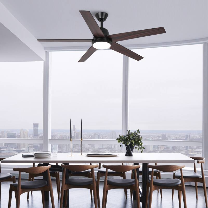 52-inch Modern Black Plywood Integrated LED Ceiling Fan with Light and Remote