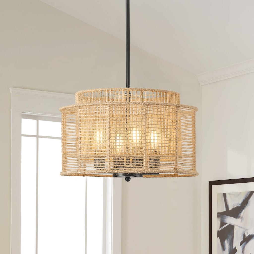 Farmhouse 4-Light Handmade Hemp Rope Weaving Hanging Lamp for Living Room Bedroom