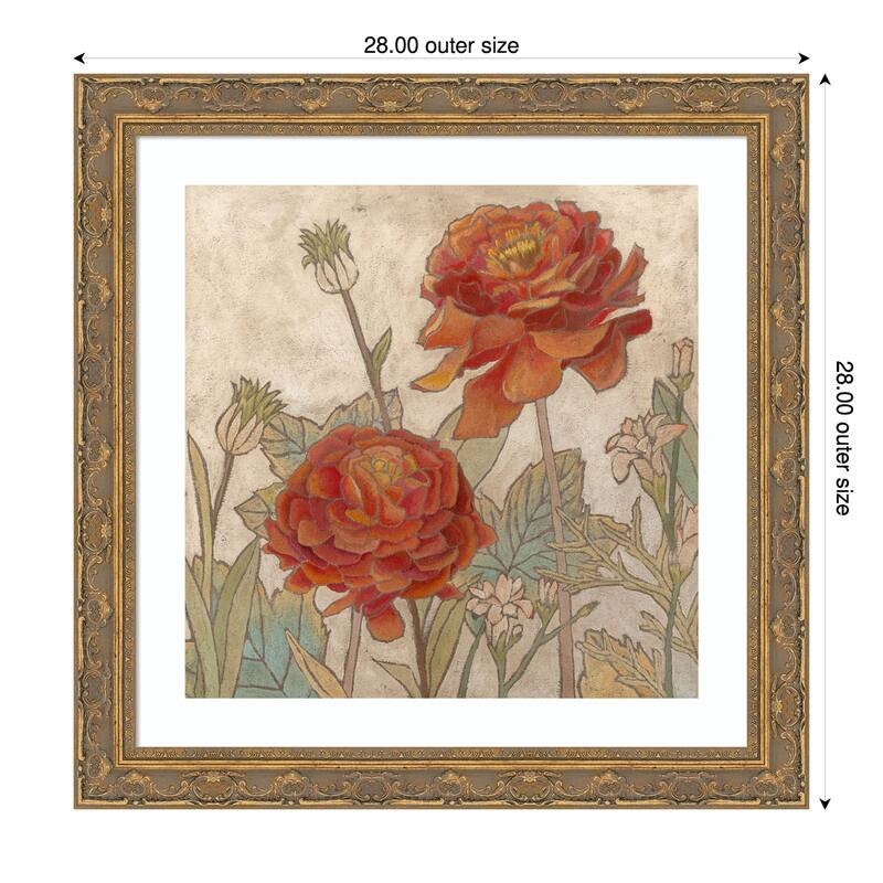 Rising Sun Blooms No. 2 by Megan Meagher Wood Framed Wall Art Print - 28 x 28 in - Gold