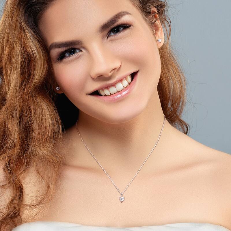 Miadora 2 7/8ct TGW Heart-Shape White Topaz Necklace and Stud Earrings Set Sterling Silver