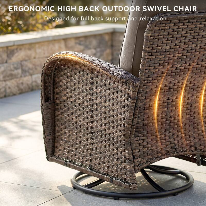 Pocassy Patio 3-Seat Sofa Swivel Chair Table with Ottoman