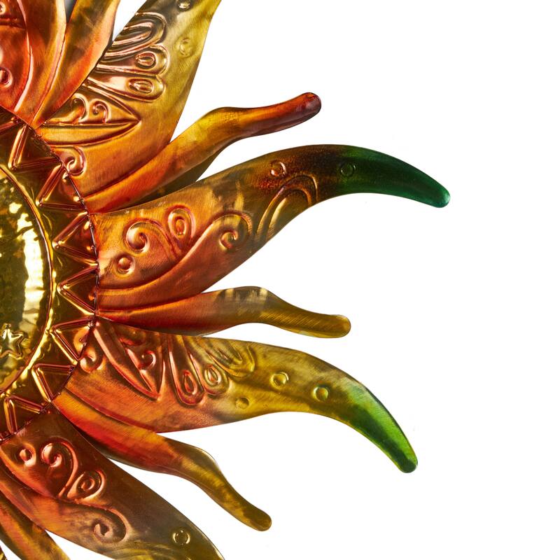 Stainless Steel Metal Sun Face Wall Decor with Red, Green, and Orange Accents - Gold - Roche River Decor