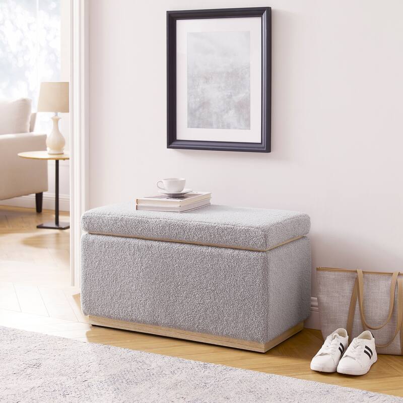 Rue Sherpa Rectangle Storage Ottoman - Light Grey/Natural