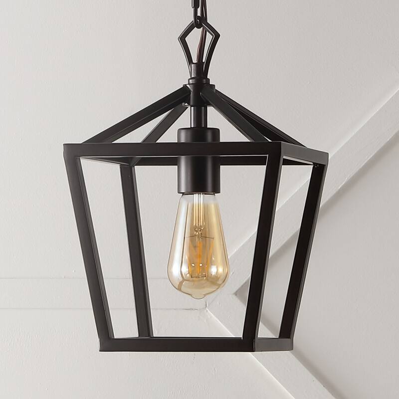 Virginia 8" 1-Light Vintage Farmhouse Iron Chain Pagoda LED Pendant, by JONATHAN Y