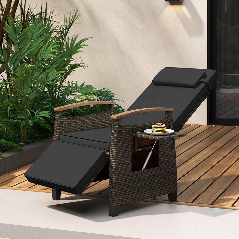 Costway 1/2 PCS Patio Wicker Recliner Chair with Adjustable Backrest - Black