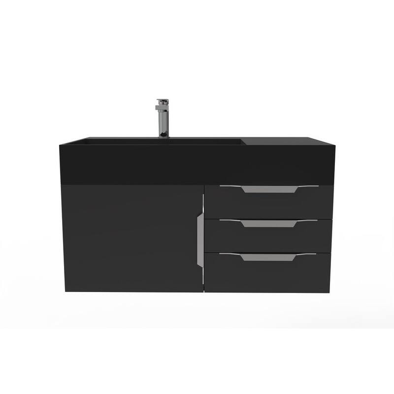 Amazon 36" Wall Mounted Bathroom Vanity Set w/ Black Top