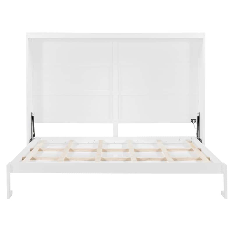 Queen Size Murphy Bed Wall Bed with LED Lights, Space-Saving Design for Multi-Use Rooms, No Box Spring Needed