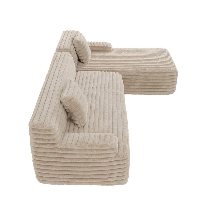 L Shape Modular Sectional Sofa with Chaise, Full-Compressed Boneless Couches, Faux Fur 3 Seat Sofa with 2 Throw Pillows