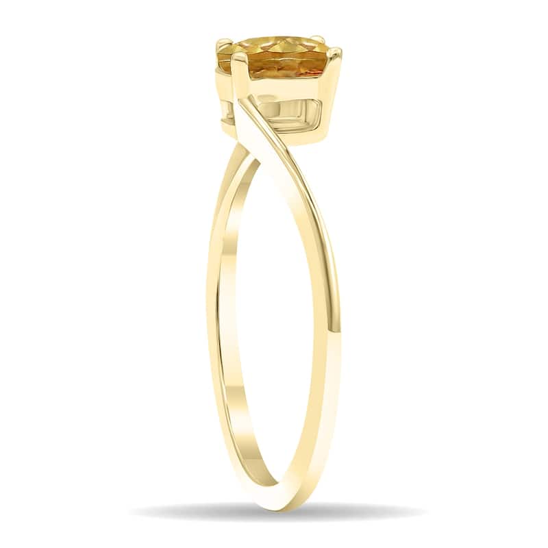 Women's Solitaire Oval Shaped Citrine Wave Ring in 10K Yellow Gold