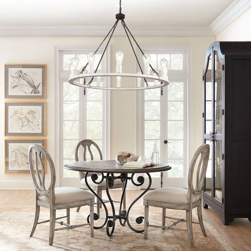 12-Light Circel Candlestick Wagon Wheel Chandelier Hanging Linear Chandelier Lighting for Kitchen Island