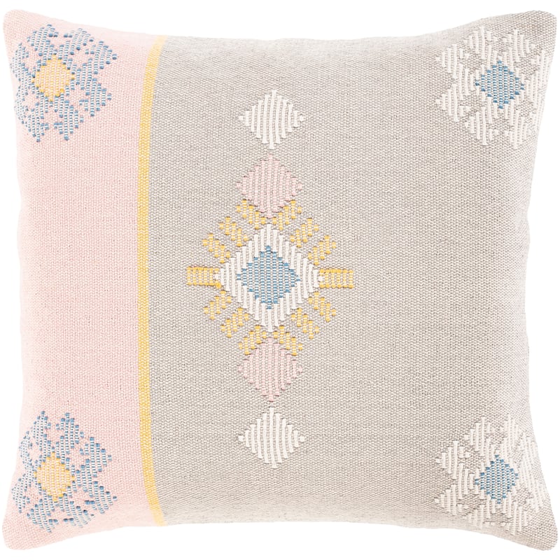Xenia Hand Woven Pastel Boho Throw Pillow - Grey/Pink - 20"x20" with Poly Insert
