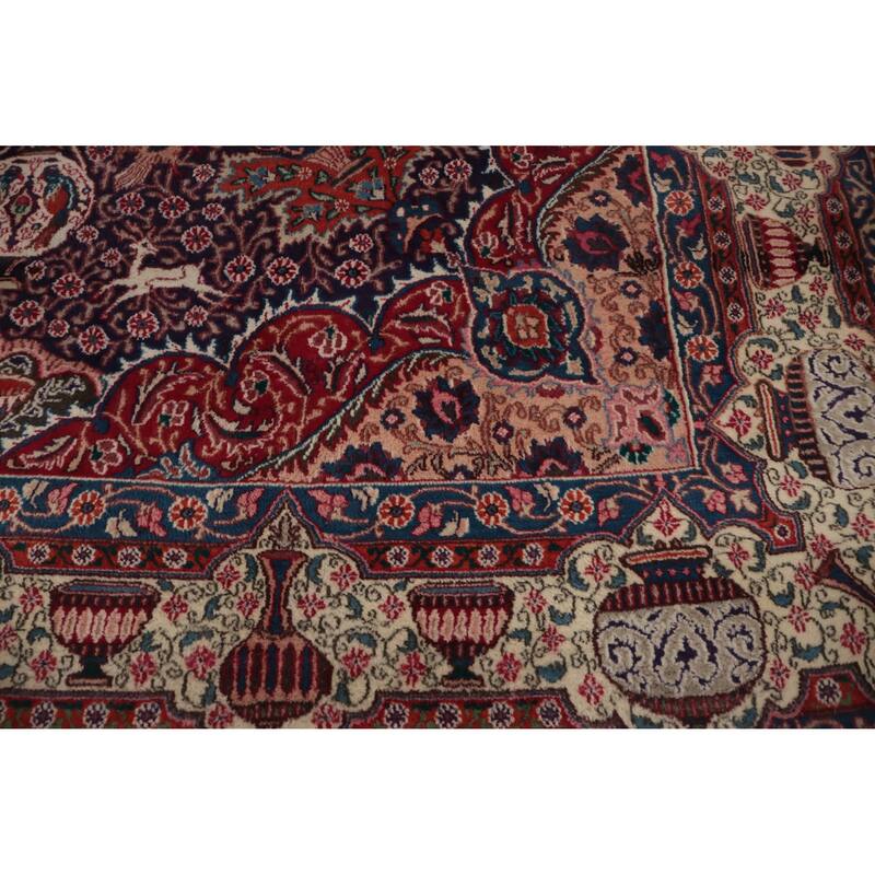 Hand Knotted Oriental 100% Wool Carpet Traditional Floral Navy Blue & Blues Kashmar Area Rug - 12' 10'' X 9' 4''