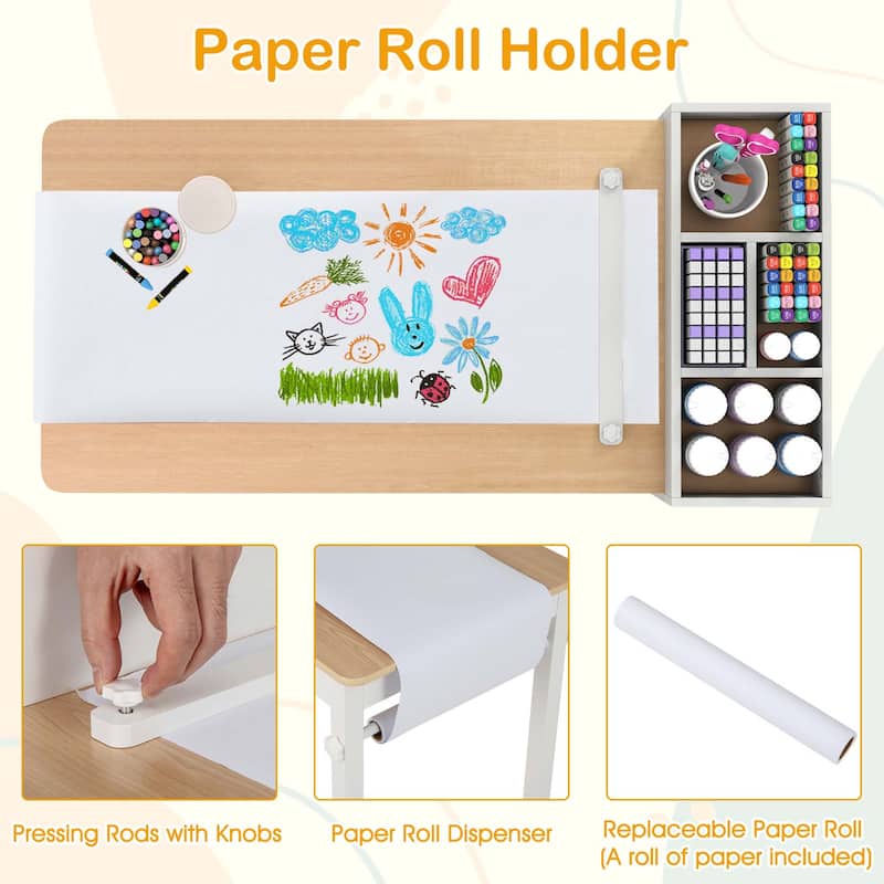 Costway Kids Art Table & Chairs Set with Paper Roll Wooden Craft Study - See Details