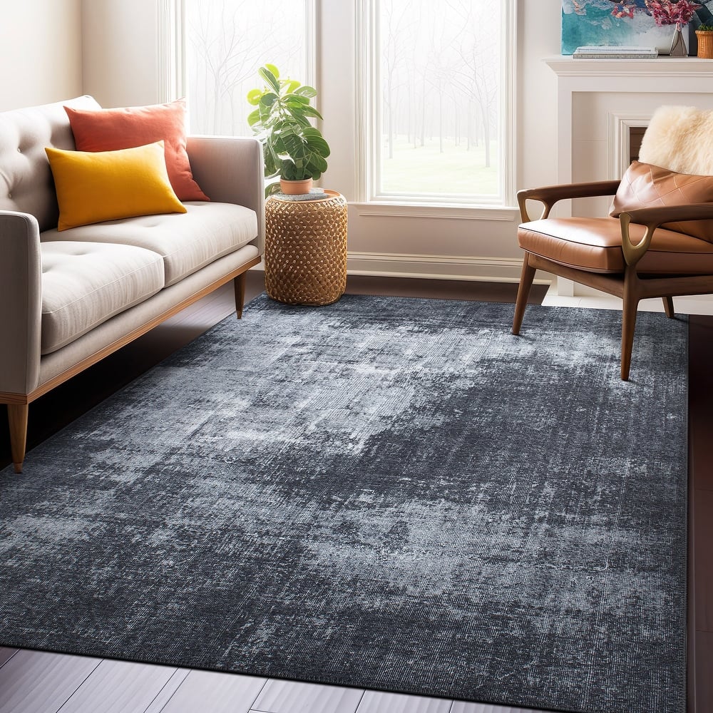 Contemporary Distressed Abstract Machine Washable Area Rug