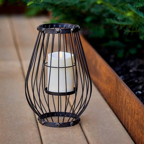 LUMINARA Madison Lantern & OUTDOOR Flameless Candle Pillar Melted