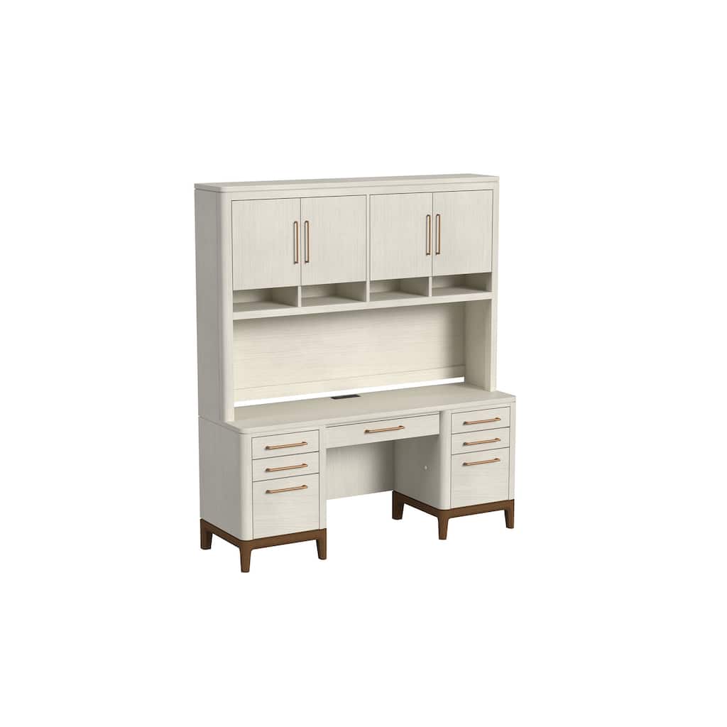 Contemporary Laminate Wood Office Desk & Hutch, Writing Table, Storage Credenza & Cabinet, White
