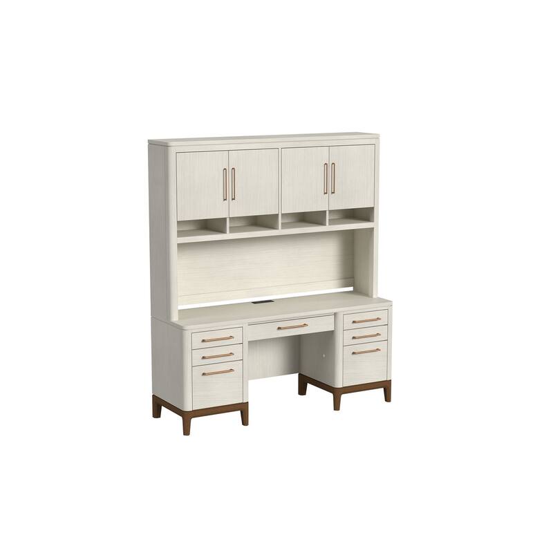 Contemporary Laminate Wood Office Desk & Hutch, Writing Table, Storage Credenza & Cabinet, White