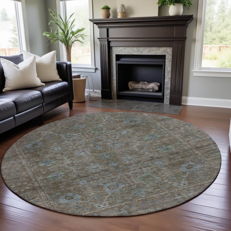 Premium Washable Super Soft Traditional Vintage Mayfield Rug - Brown - 8' x 8'