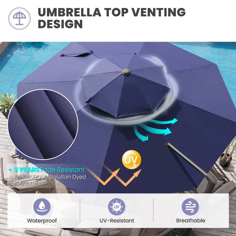 10 FT x 13 FT Outdoor Luxury Solar LED Patio Cantilever Umbrella With Base