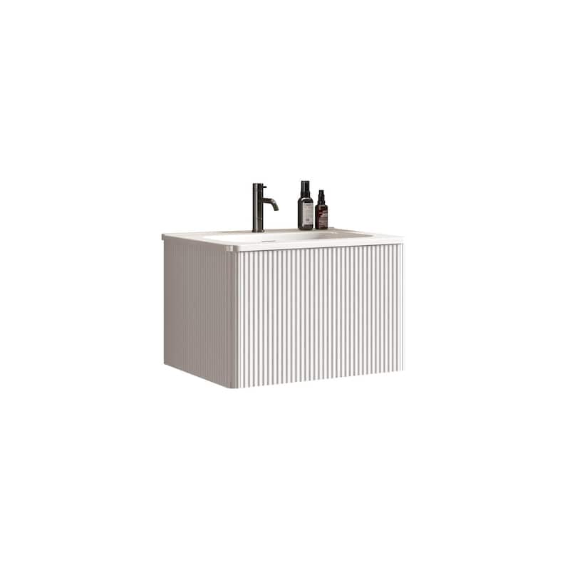 Modern Wall Mounted Striped Bathroom Vanity with Ceramic Sink