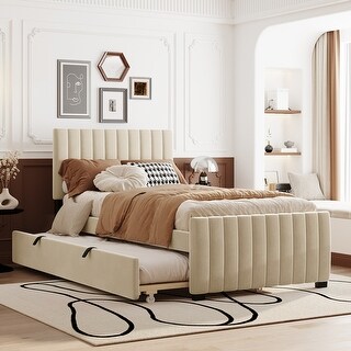 Twin Size Velvet Upholstered Platform Bed with Trundle,3 Colors - Bed ...