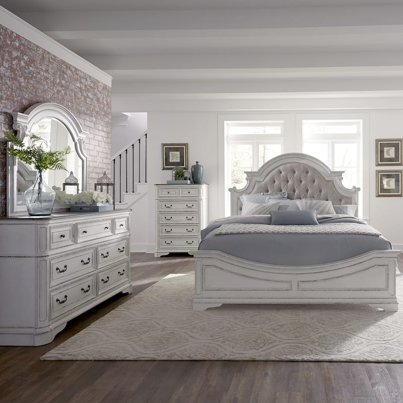 Liberty Furniture Magnolia Manor Upholstered Bed, Dresser & Mirror, Chest - California King, King or Queen