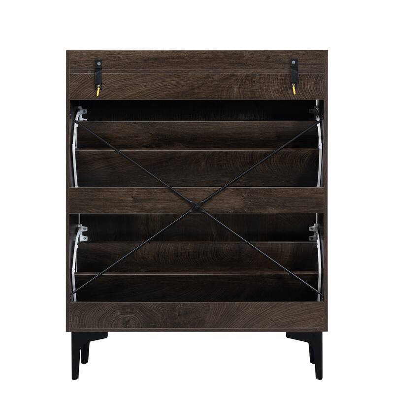 Shoe Cabinet with 2 Flip Drawers& Open Shelves,Modern Entryway Shoe Storage