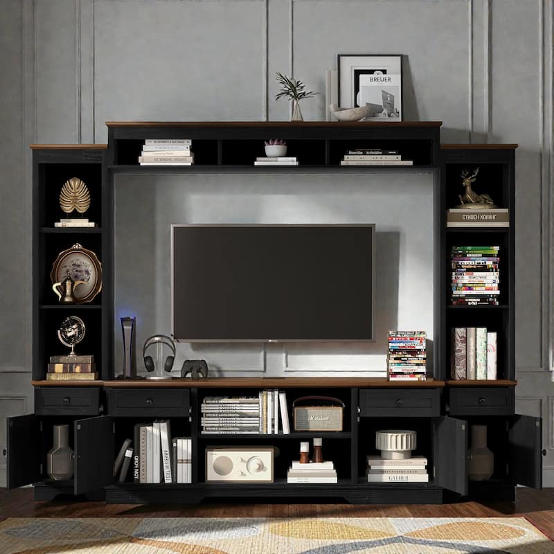 98.7" Farmhouse Wall Unit Entertainment Center with Barn Doors, TV Stand with Storage for TVs up to 75"