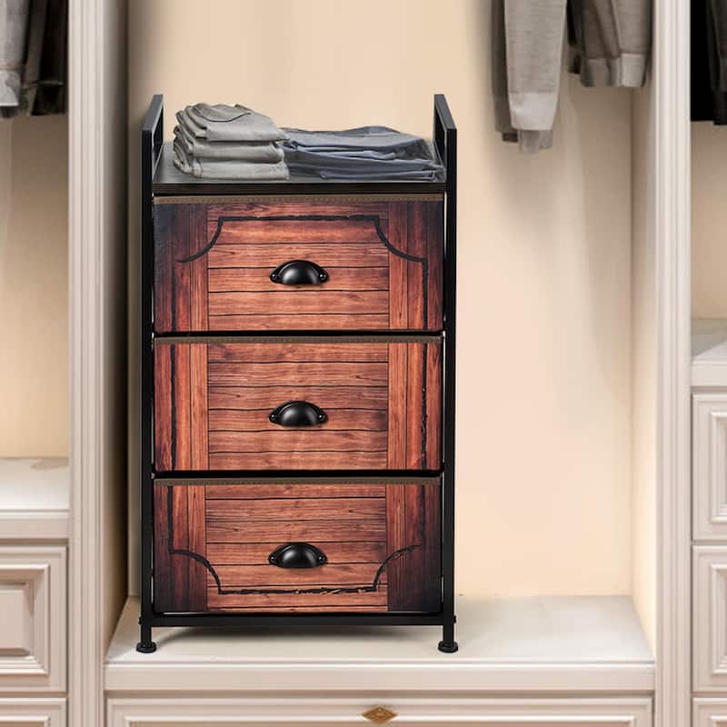 Costway 3 Drawer Fabric Dresser Storage Tower Nightstand Sturdy Steel