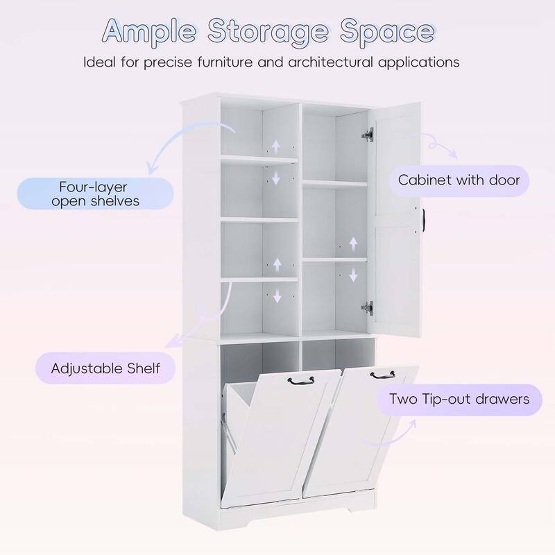 Stylish and Functional Bathroom Storage Cabinet with Doors,Drawers,Tilt-Out Laundry Hamper